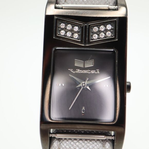 Vestal Eve Collection Watch 21mm Black Rectangle Silver Faux Leather New Battery - Picture 4 of 16